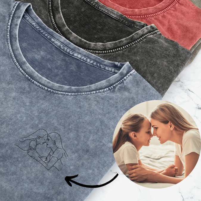 Camiseta Denim Premium Bordada - silueta foto personalizada