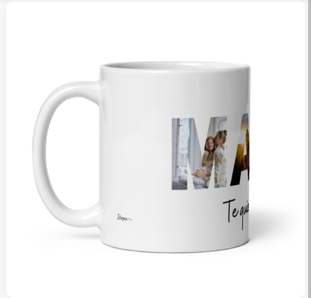 Taza mamá con letras fotos