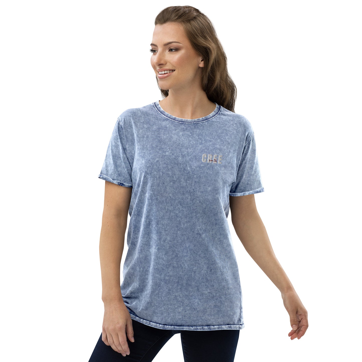 Camiseta vaquera bordada - Cree en ti