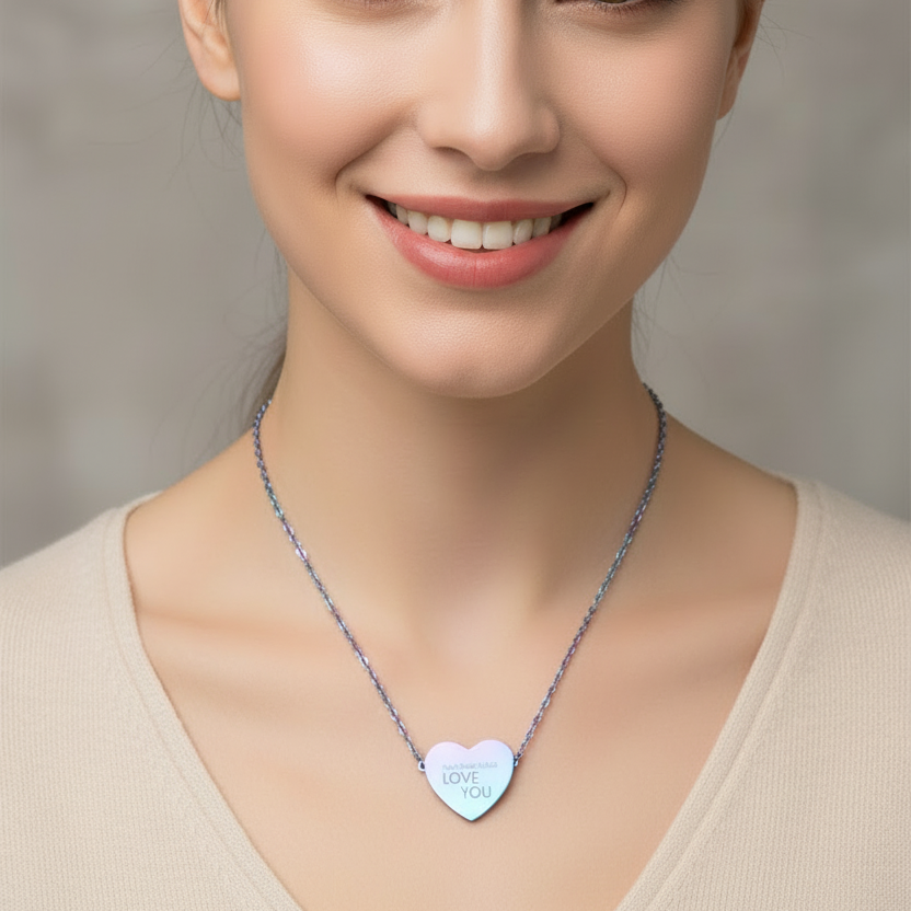 Collar Corazón Personalizado Texto (Grabado Láser)