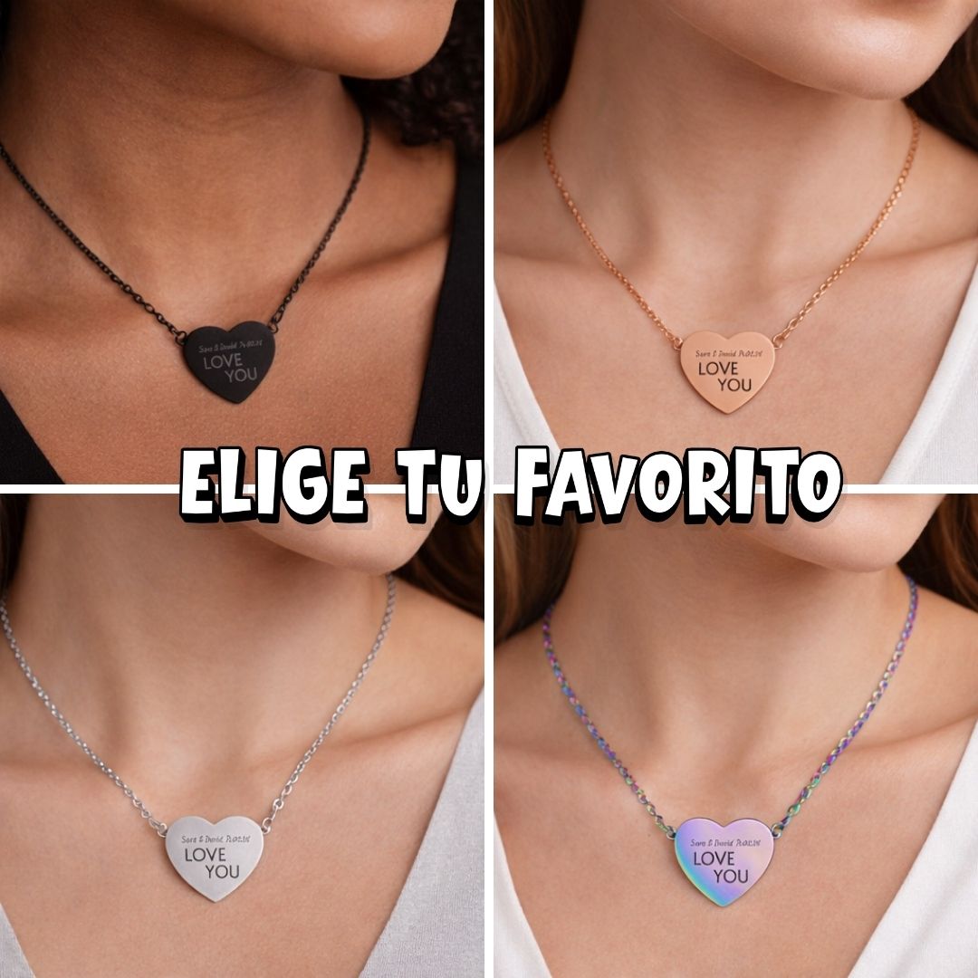 Collar Corazón Personalizado Texto (Grabado Láser)