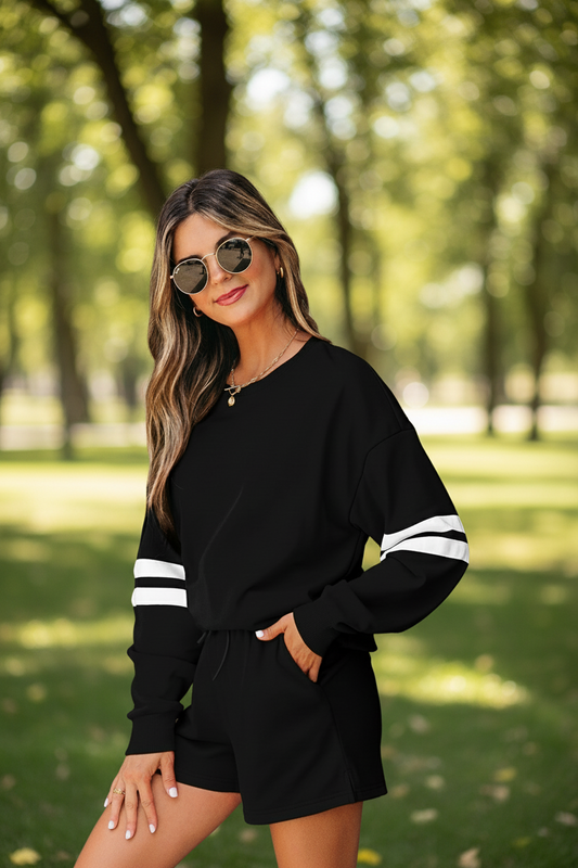 Conjunto sudadera y short estilo varsity – Comfy & Chic