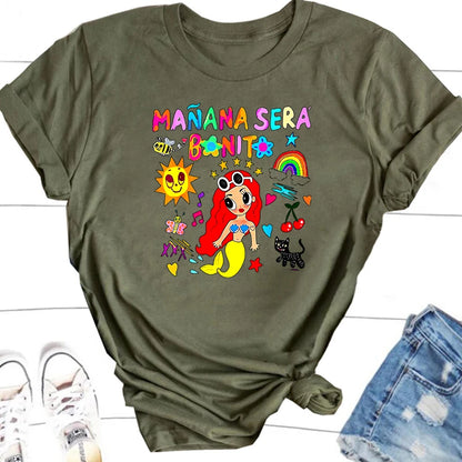 Manana Sera Bonito T-shirt Woman Short Sleeve Karol G Merch Music Tomorrow Will Be Nice T Shirt Trending Sirena Tees Streetwear