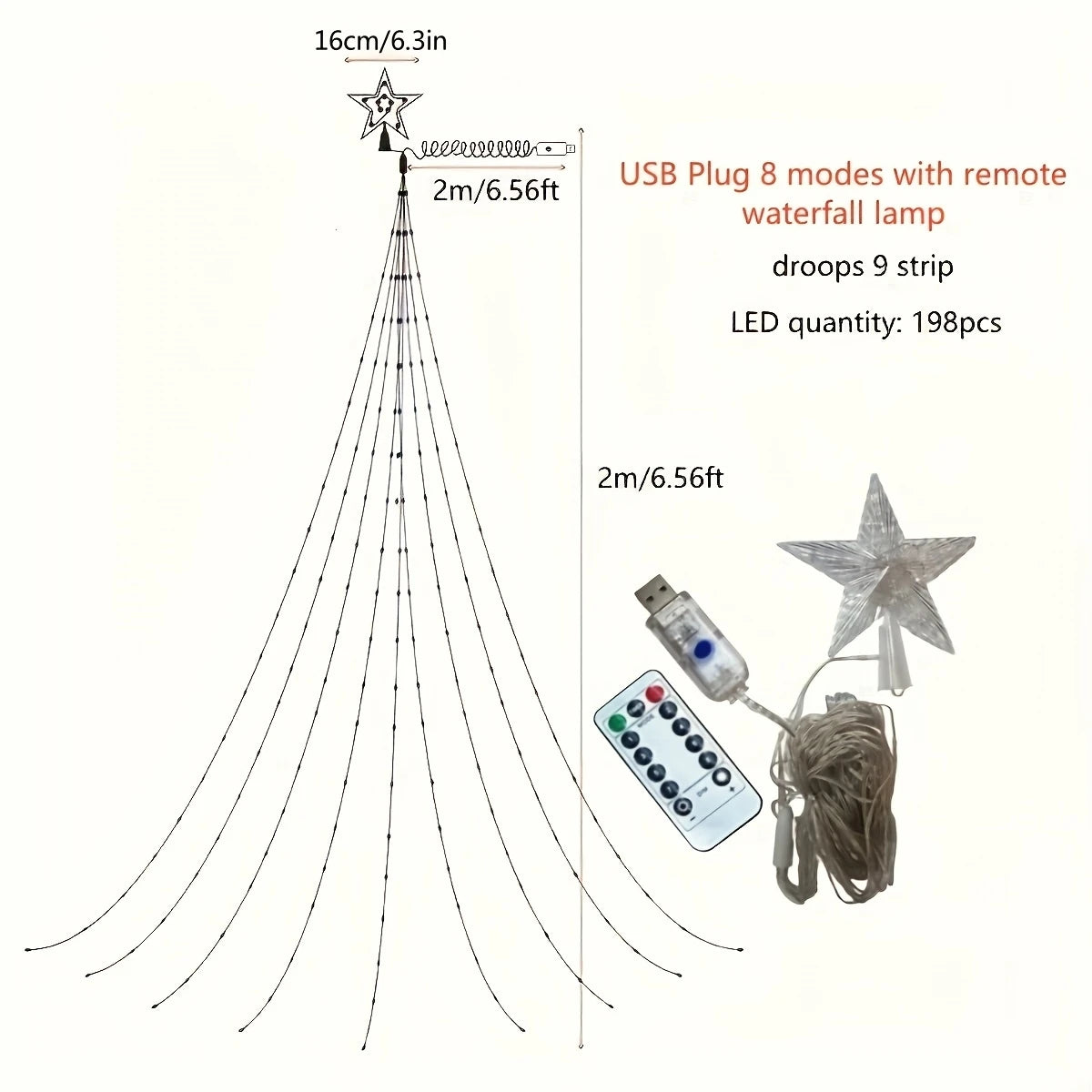 Luces LED cascada navideñas para exterior