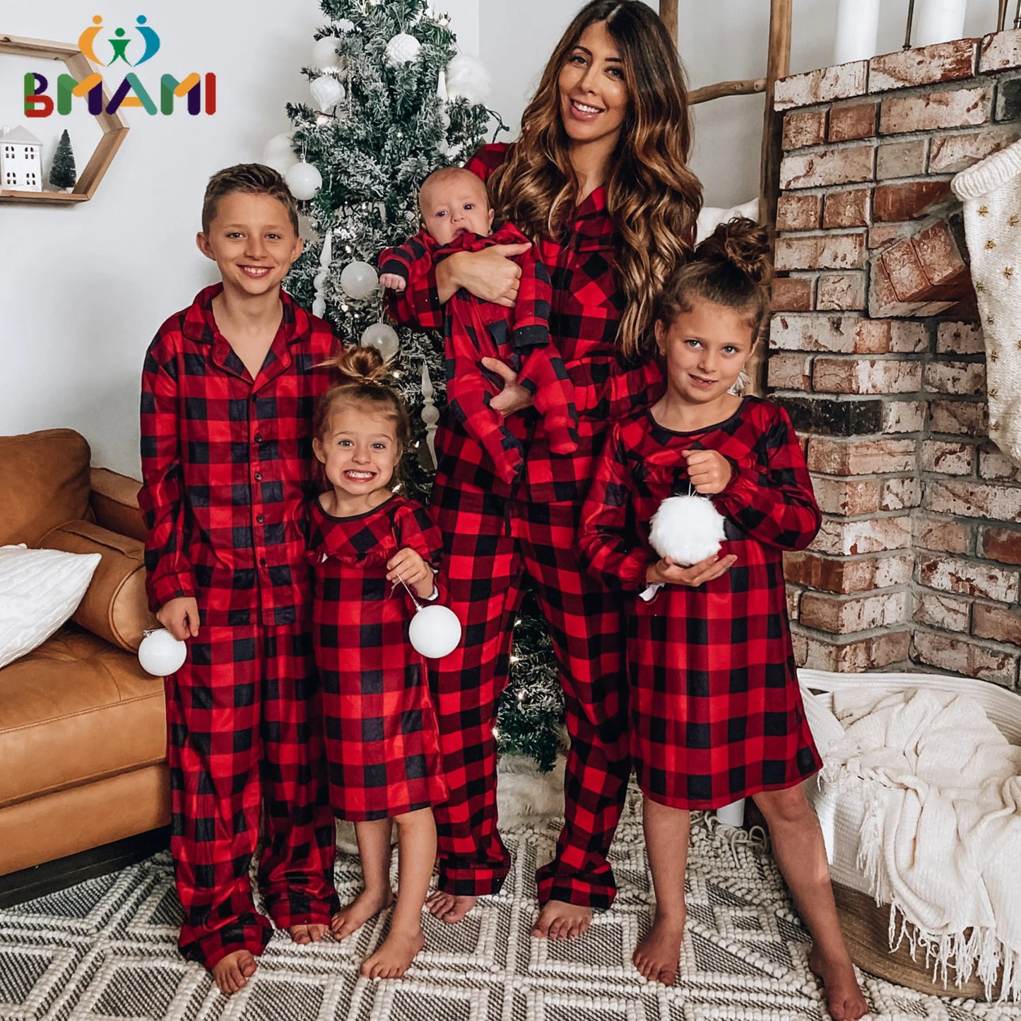 Christmas Family Matching Pajamas Clothes Sets Long Sleeve Red Plaid Shirt Pants Toddler Girl Mother Daughter Clothes Pyjamas