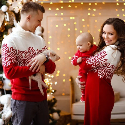 Conjunto navideño familiar - jersey y vestido cuello alto