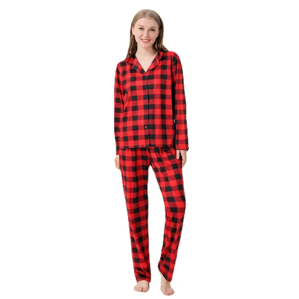 Christmas Family Matching Pajamas Clothes Sets Long Sleeve Red Plaid Shirt Pants Toddler Girl Mother Daughter Clothes Pyjamas