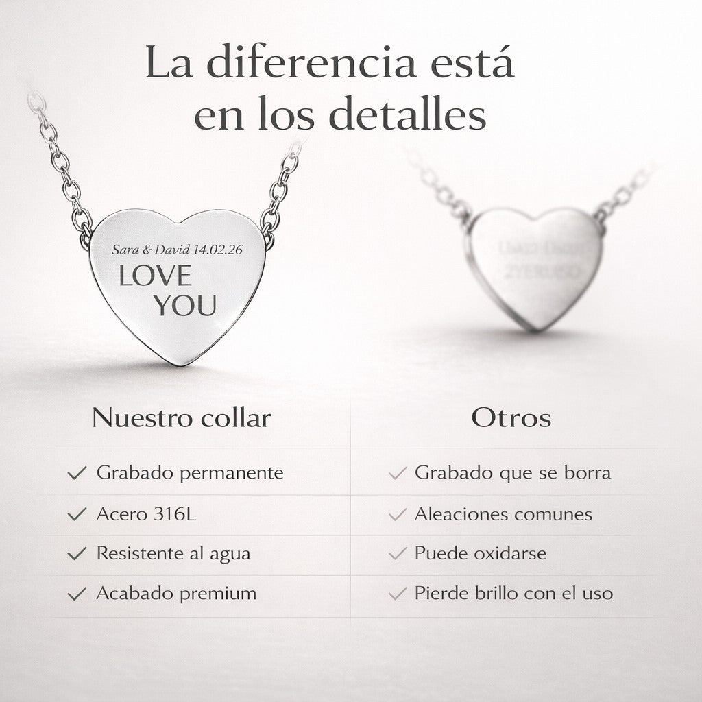 Collar Corazón Personalizado Texto (Grabado Láser)