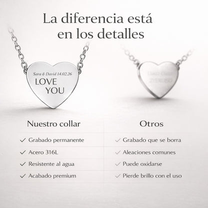 Collar Corazón Personalizado Texto (Grabado Láser)