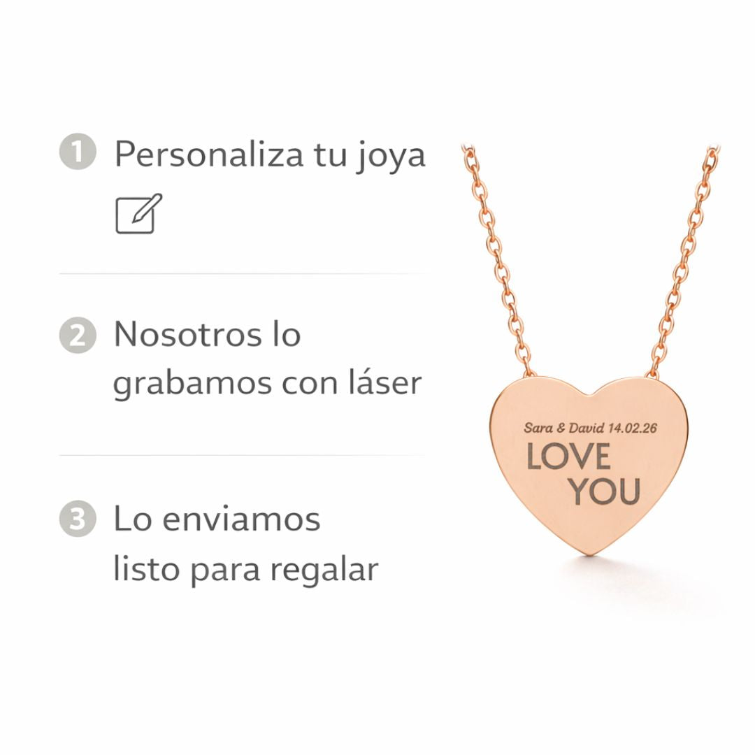 Collar Corazón Personalizado Texto (Grabado Láser)