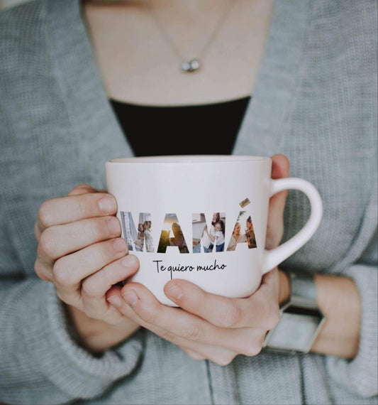 Taza mamá con letras fotos